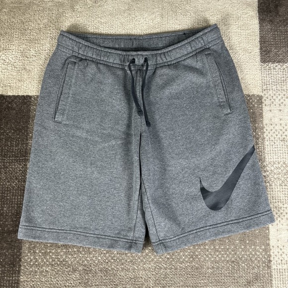 Nike Shorts Mens M Fleece Athletic Gray Drawstring Pockets Swoosh 843520-071 - Picture 1 of 8